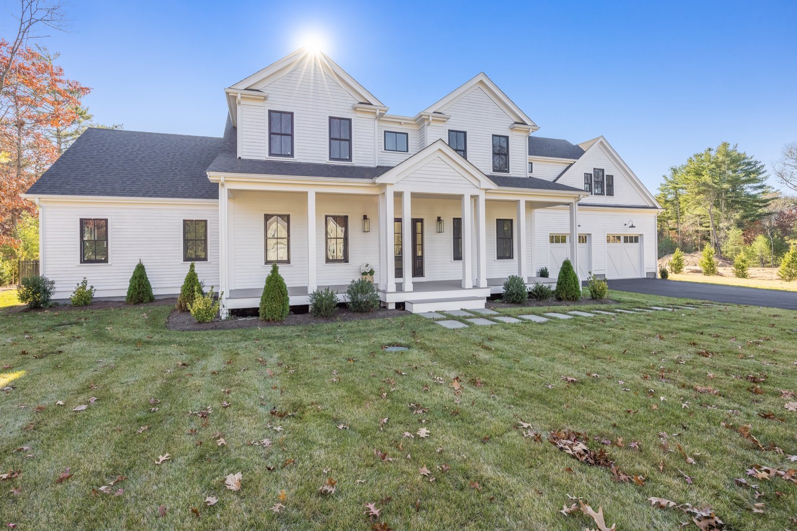 Home exterior, dusk